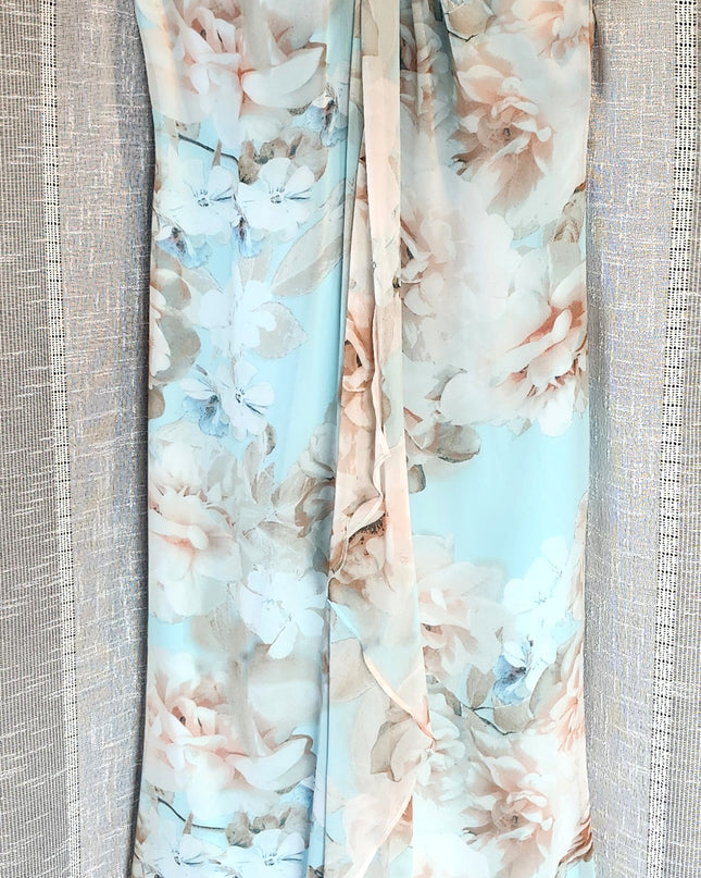 Gorgeous Calvin Klein Floral Fitted Draped Chiffon Halter Maxi-Length Gown with Beaded Neckline