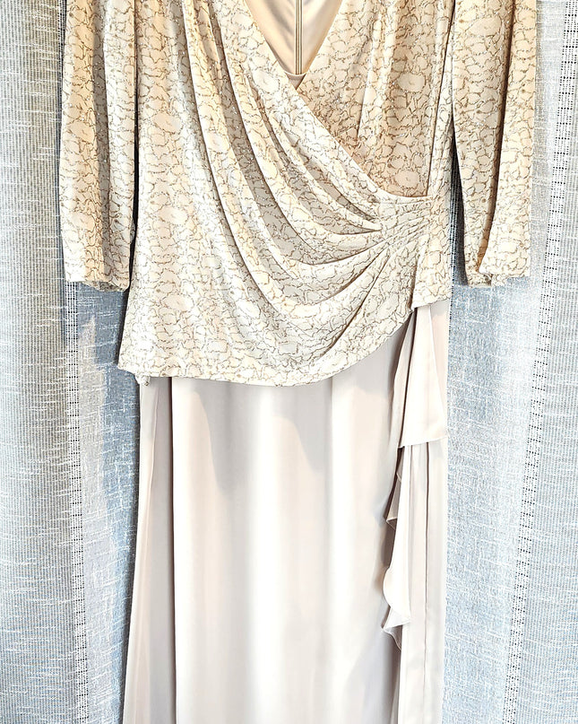 Alex Evenings Elegant Mock Two-Piece Gold Metallic Champagne Formal Dress with Sequins