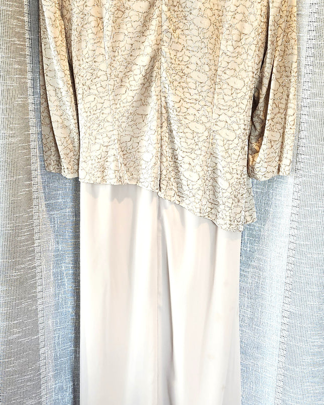 Alex Evenings Elegant Mock Two-Piece Gold Metallic Champagne Formal Dress with Sequins