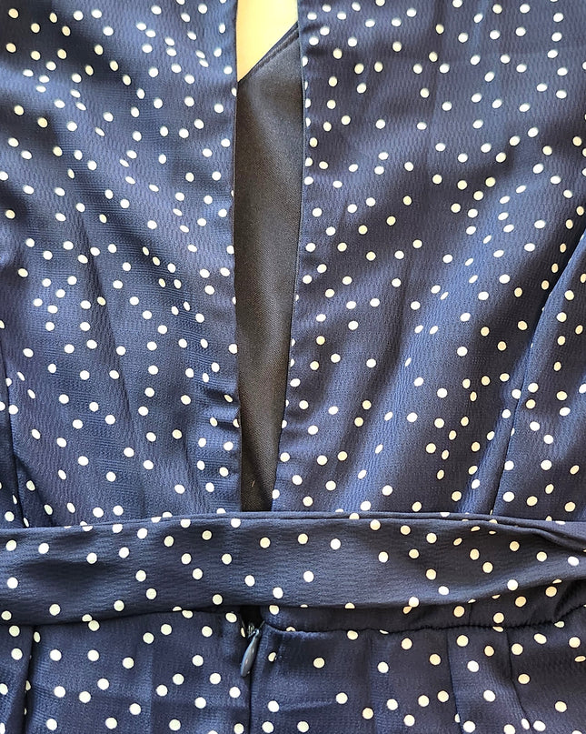 New She & Sky Navy Polka Dot Keyhole Back Flounce Sleeve Culottes One-Piece Romper