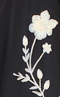 a.n.a. A New Approach Black Satin Look Bomber Jacket with White Embroidered Flowers