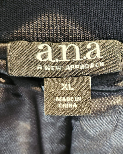 a.n.a. A New Approach Black Satin Look Bomber Jacket with White Embroidered Flowers