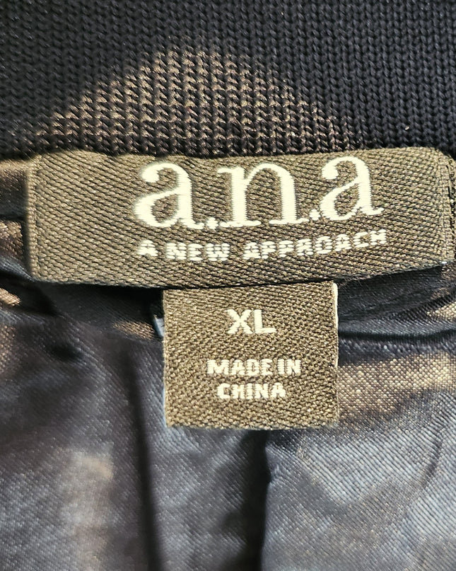 a.n.a. A New Approach Black Satin Look Bomber Jacket with White Embroidered Flowers