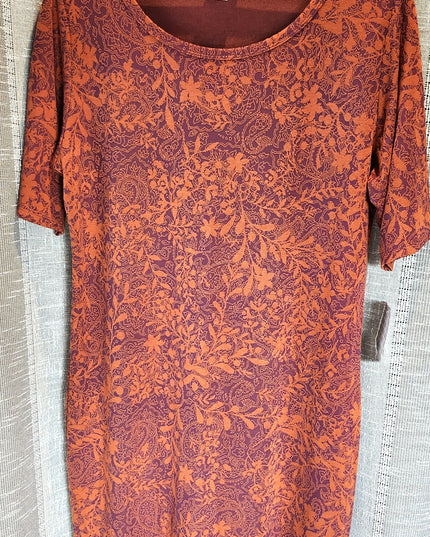 New LuLaRoe Stretchy Orange & Purple Short Sleeve T-Shirt Dress