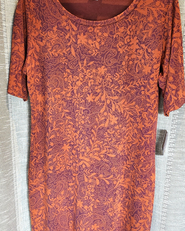 New LuLaRoe Stretchy Orange & Purple Short Sleeve T-Shirt Dress
