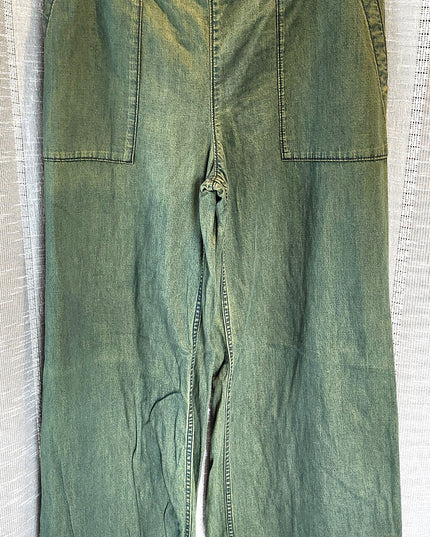 Free People We the Free Green Dyed Baggy Elastic Waist Pull on Pants with Patch Pockets