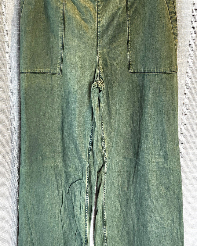Free People We the Free Green Dyed Baggy Elastic Waist Pull on Pants with Patch Pockets