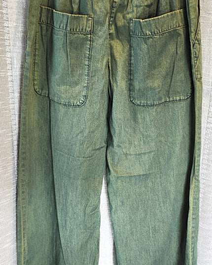Free People We the Free Green Dyed Baggy Elastic Waist Pull on Pants with Patch Pockets
