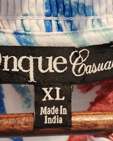 Onque Casual Front Tie Colorful Beach Design Blouse with Rhinestones