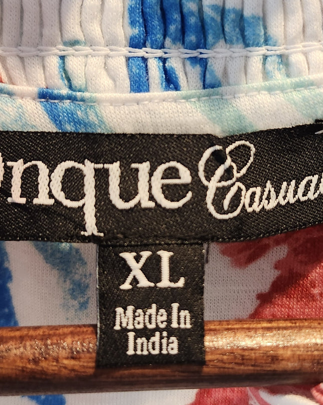 Onque Casual Front Tie Colorful Beach Design Blouse with Rhinestones