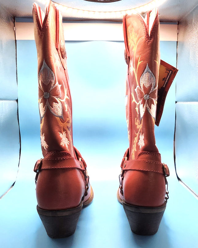 New Durango Women's Crush Harness Western Boot Ramblin' Rose Coral Floral Embroidery Leather Cowboy Boots