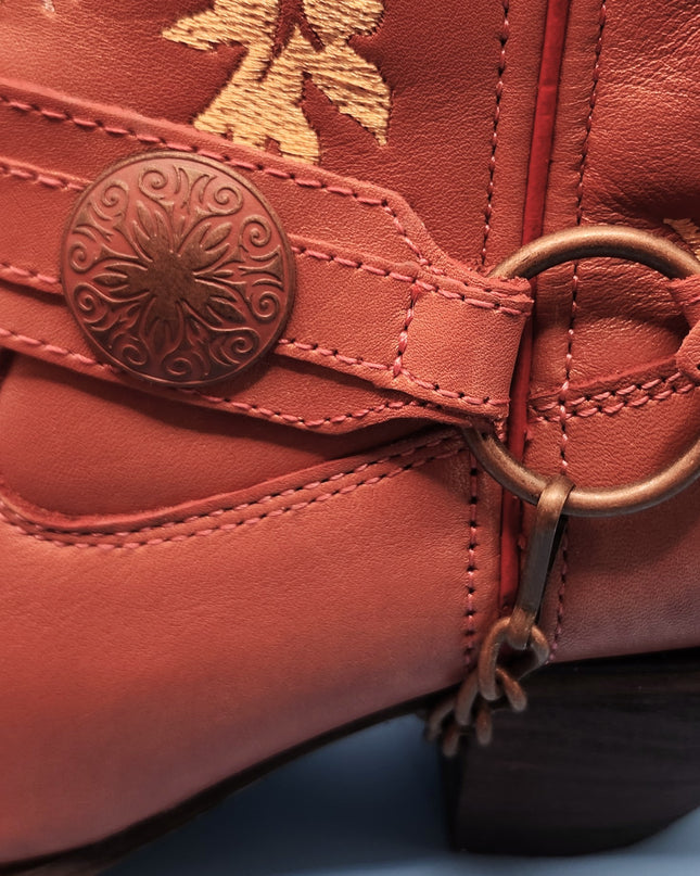 New Durango Women's Crush Harness Western Boot Ramblin' Rose Coral Floral Embroidery Leather Cowboy Boots
