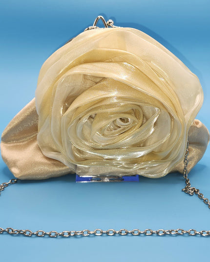Bijoux Terner Vintage Y2k Elegant 3D Satin Rosette Flower Evening Clutch/Wristlet/Shoulder Bag