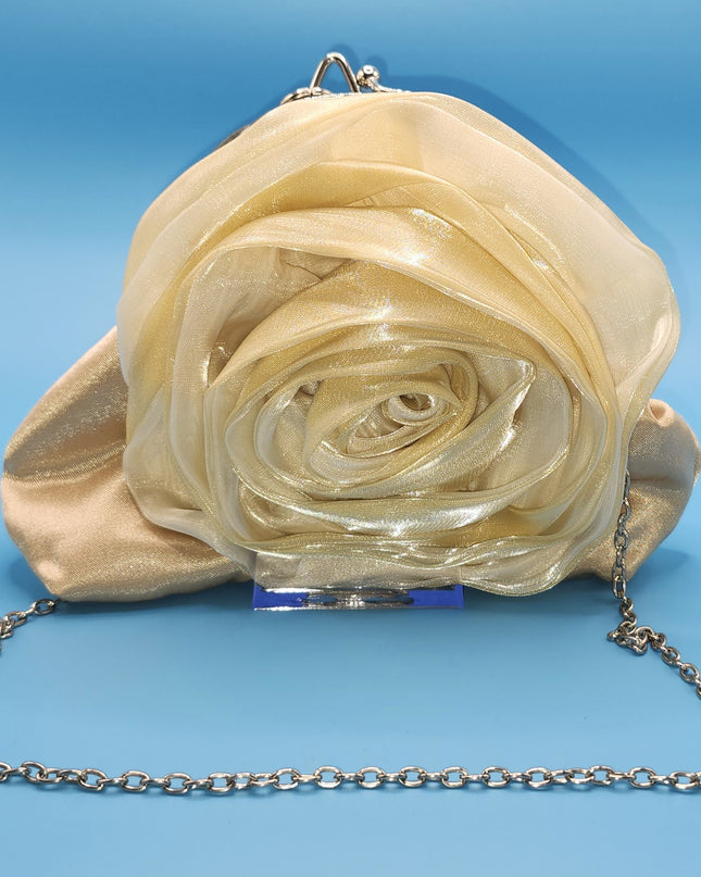 Bijoux Terner Vintage Y2k Elegant 3D Satin Rosette Flower Evening Clutch/Wristlet/Shoulder Bag