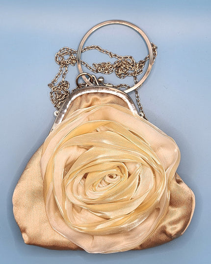 Bijoux Terner Vintage Y2k Elegant 3D Satin Rosette Flower Evening Clutch/Wristlet/Shoulder Bag