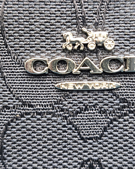 New Coach Navy Blue Denim Outline Sig C Jacquard Corner Strap Wristlet