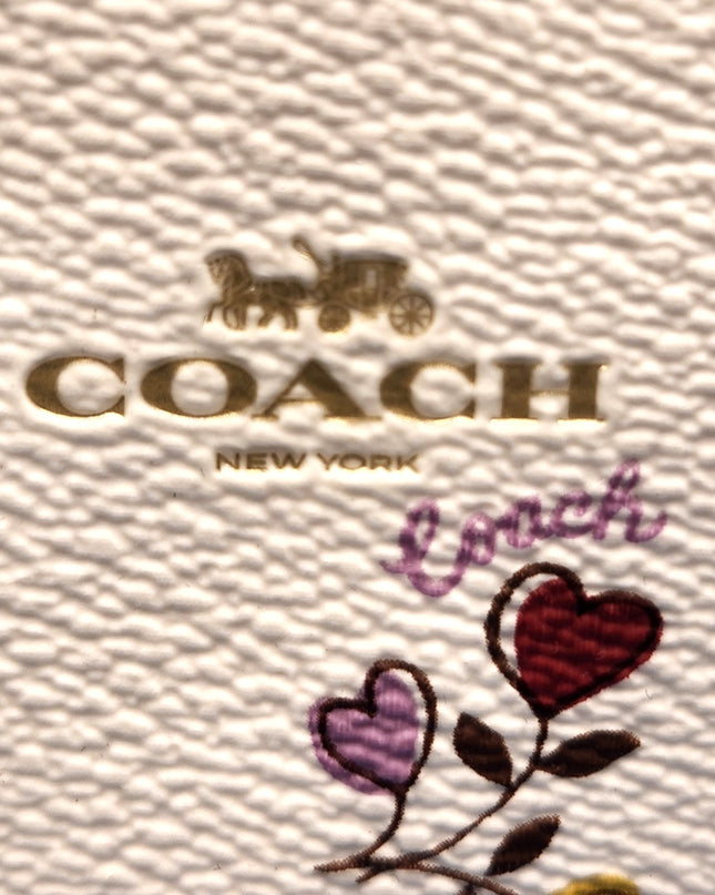 New Coach Heart Print Corner Strap Wristlet