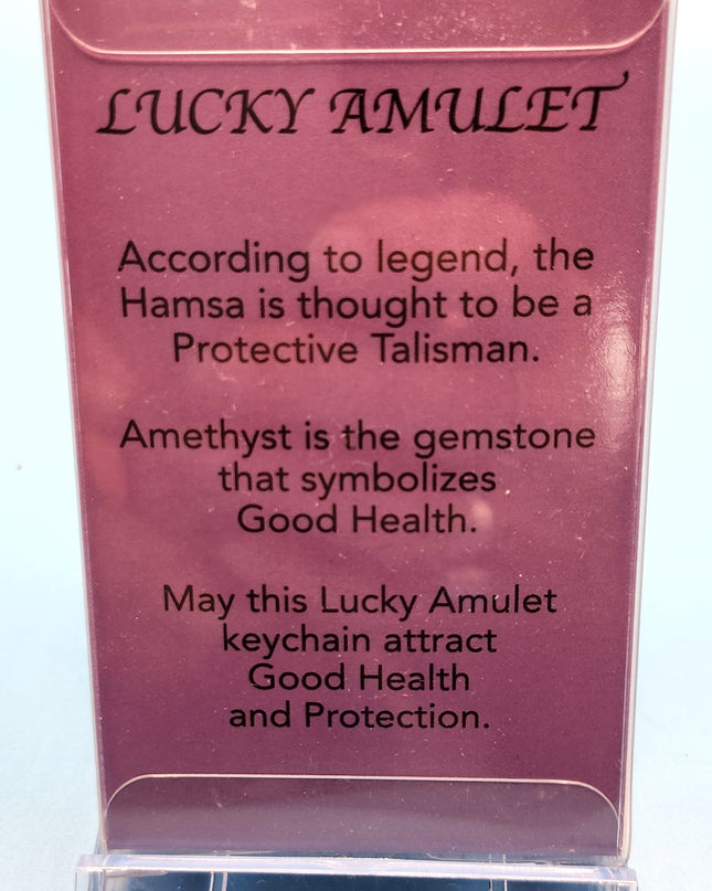 New Luckey Amulet Amethyst Keychain for Good Health with Bronze Hamsa for Protection