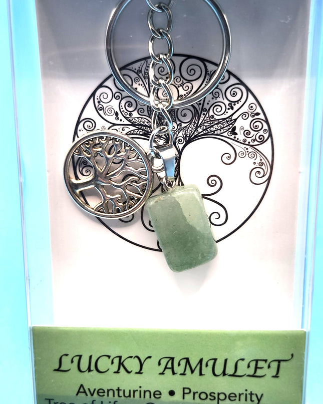 New Aventurine Lucky Amulet Keychain for Prosperity with Tree of Life for Grounding/Strength