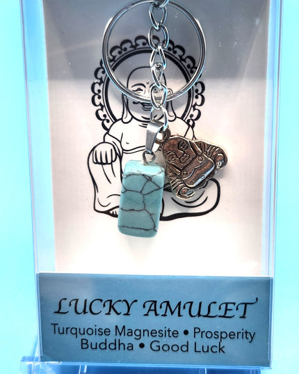New Lucky Amulet Turquoise Magnesite Keychain with Buddha for Good Luck