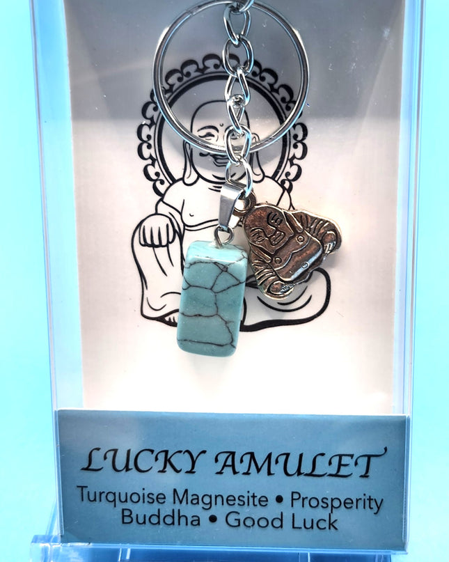 New Lucky Amulet Turquoise Magnesite Keychain with Buddha for Good Luck
