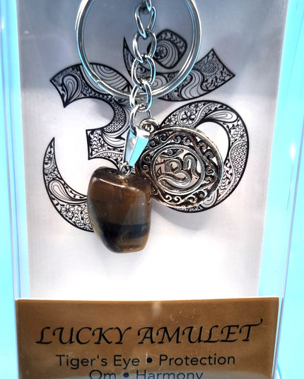 New Luckey Amulet Tiger's Eye Keychain for Protection with Om for Harmony