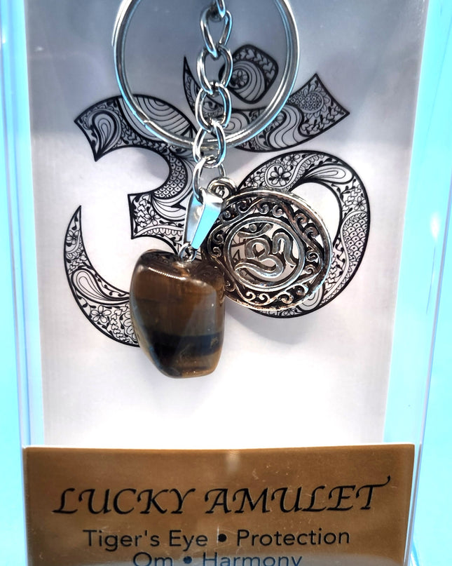 New Luckey Amulet Tiger's Eye Keychain for Protection with Om for Harmony