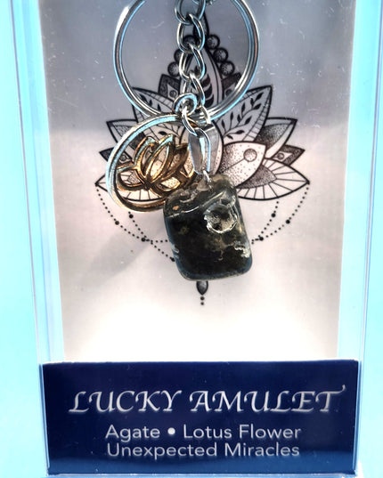 New Lucky Amulet Agate Keychain for Miracles with a Lotus Flower for Beautiful Growth