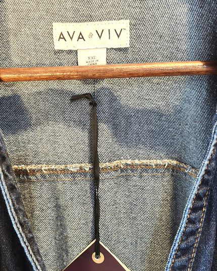 New Ava & Viv Dark Denim Button Front Tie Waist Dress with Tiered Hem