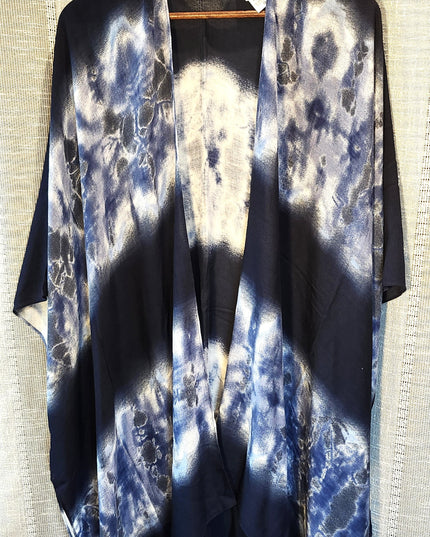 NWOT Time & Try Navy Blue Tie Dye Design Lightweight Kimono Cardigan