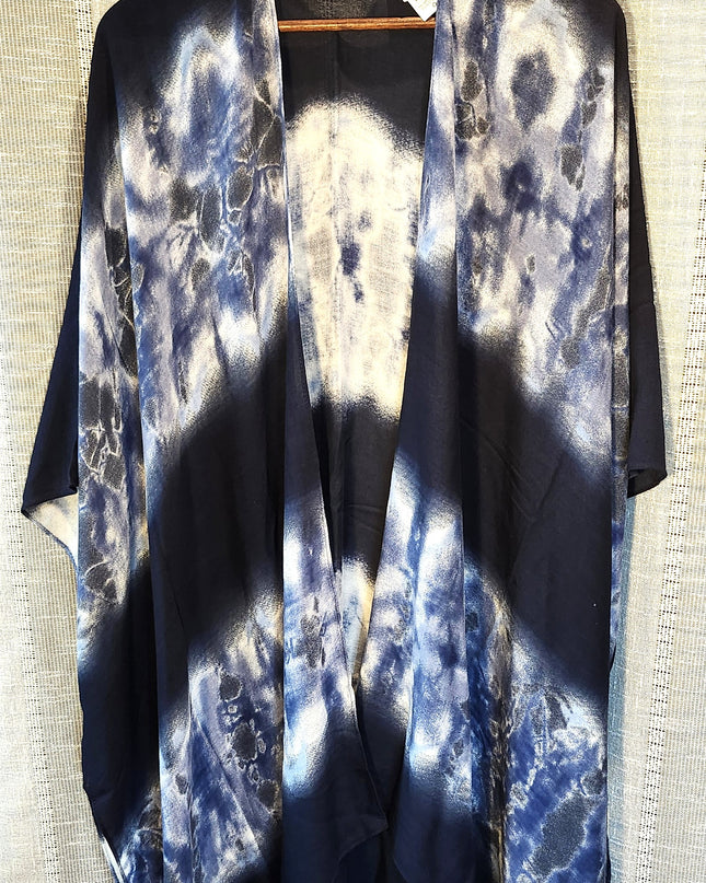 NWOT Time & Try Navy Blue Tie Dye Design Lightweight Kimono Cardigan