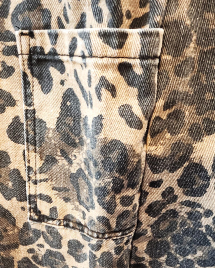 Cider Leopard Print Wide Leg Denim Bib Cargo Overalls