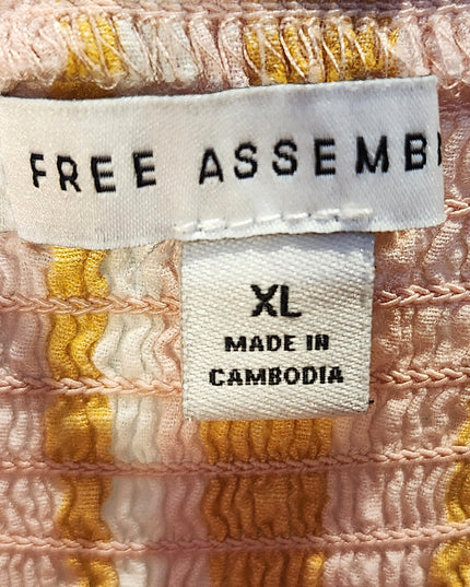 Free Assembly Striped Sundress with Elastic Shirred Back Panel & Pockets