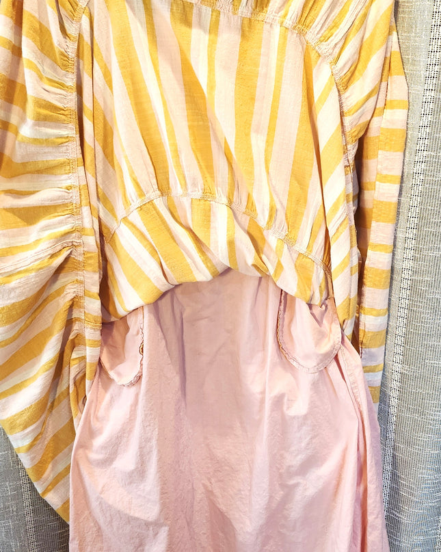 Free Assembly Striped Sundress with Elastic Shirred Back Panel & Pockets