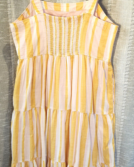 Free Assembly Striped Sundress with Elastic Shirred Back Panel & Pockets