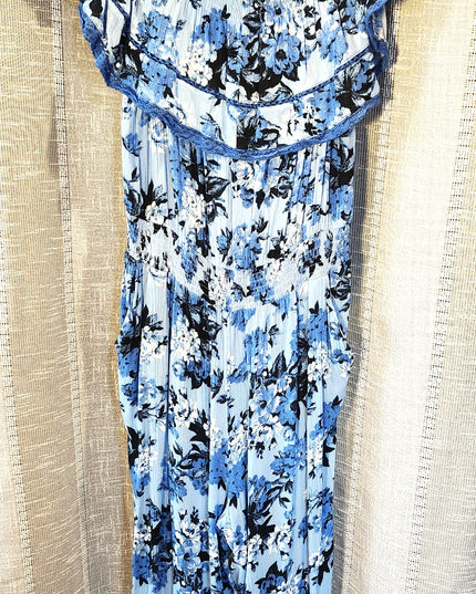 Sofia Jeans by Sofia Vergara One Piece Blue Floral Off the Shoulder Summer Wide Leg Jumpsuit