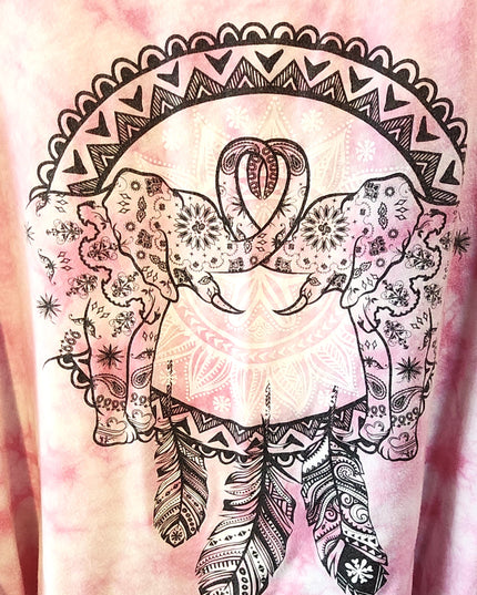Wound Up Tie Dye Mandala Intertwined Elephants & Dreamcatcher Graphic with Fringe