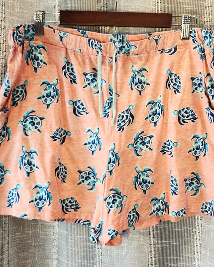 New Coral Bay Soft & Stretchy Elastic Waist Tie Front Sea Turtle Shorts with Pockets
