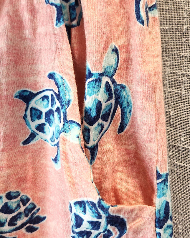 New Coral Bay Soft & Stretchy Elastic Waist Tie Front Sea Turtle Shorts with Pockets