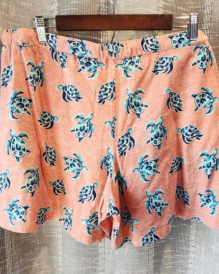 New Coral Bay Soft & Stretchy Elastic Waist Tie Front Sea Turtle Shorts with Pockets