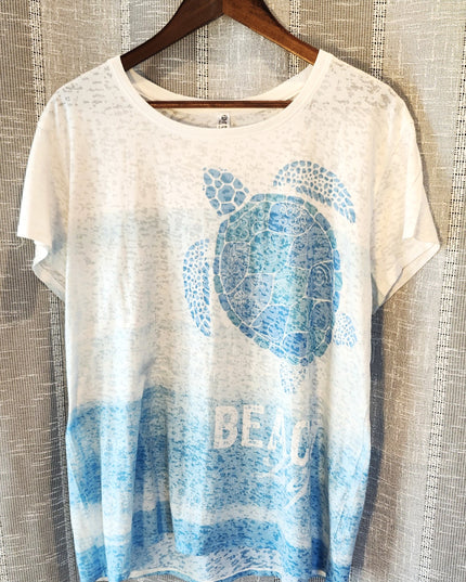 Artisans Burnout Textured Semi Sheer Beach Life Sea Turtle T-Shirt