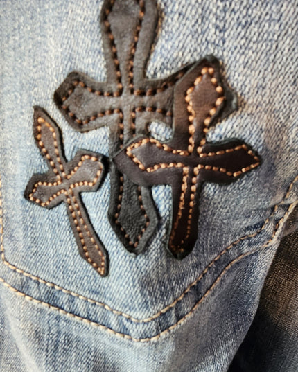 Vintage Y2k Cowgirl Tuff Co. "Blessed" Series Cross Embroidered Light Wash Jeans