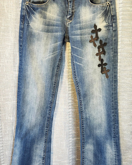 Vintage Y2k Cowgirl Tuff Co. "Blessed" Series Cross Embroidered Light Wash Jeans