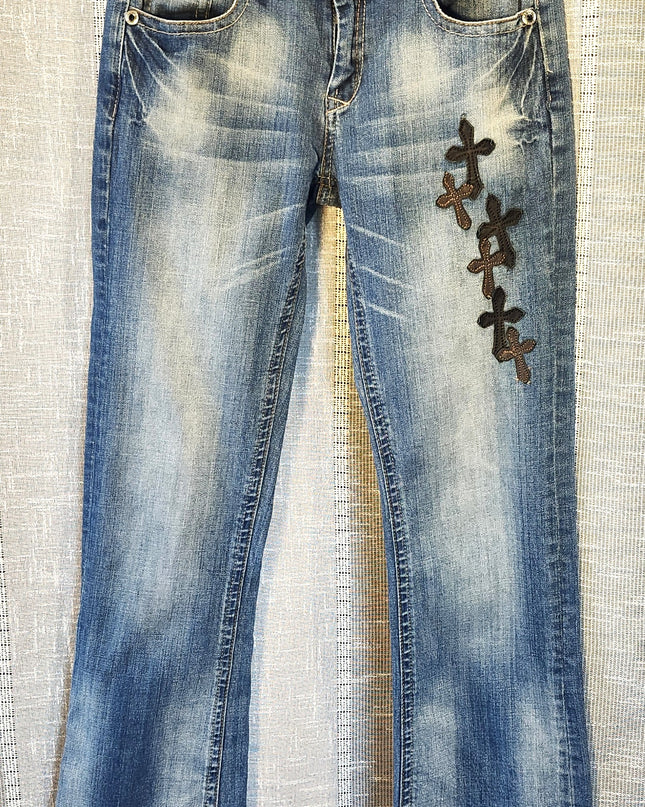 Vintage Y2k Cowgirl Tuff Co. "Blessed" Series Cross Embroidered Light Wash Jeans
