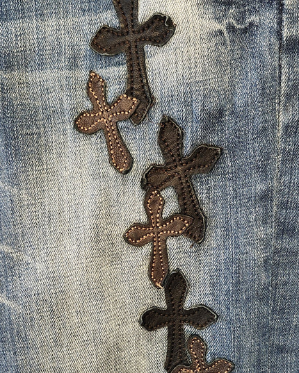 Vintage Y2k Cowgirl Tuff Co. "Blessed" Series Cross Embroidered Light Wash Jeans