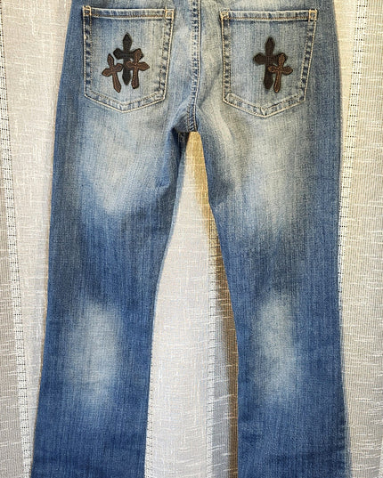 Vintage Y2k Cowgirl Tuff Co. "Blessed" Series Cross Embroidered Light Wash Jeans