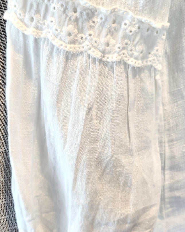 Francesca Bettini Made in Italy 100% Linen Lace Trim 3/4 Length Bell Sleeve White Top
