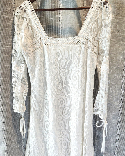 Anthropologie Vintage Inspired Solitaire by Ravi Khosla White Lace Boho Crochet Mini Shift Dress