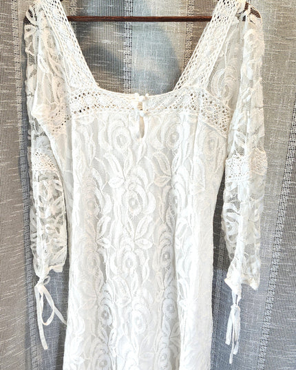 Anthropologie Vintage Inspired Solitaire by Ravi Khosla White Lace Boho Crochet Mini Shift Dress