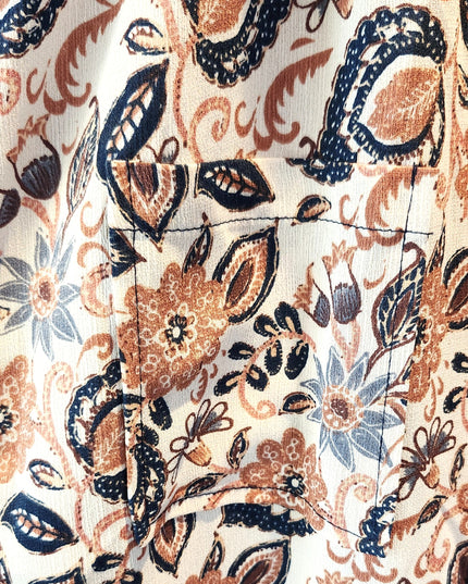 Mimi Chica Boho Paisley Multicolored Floral Button Front Collard Maxi Dress with Navy Blue Trim